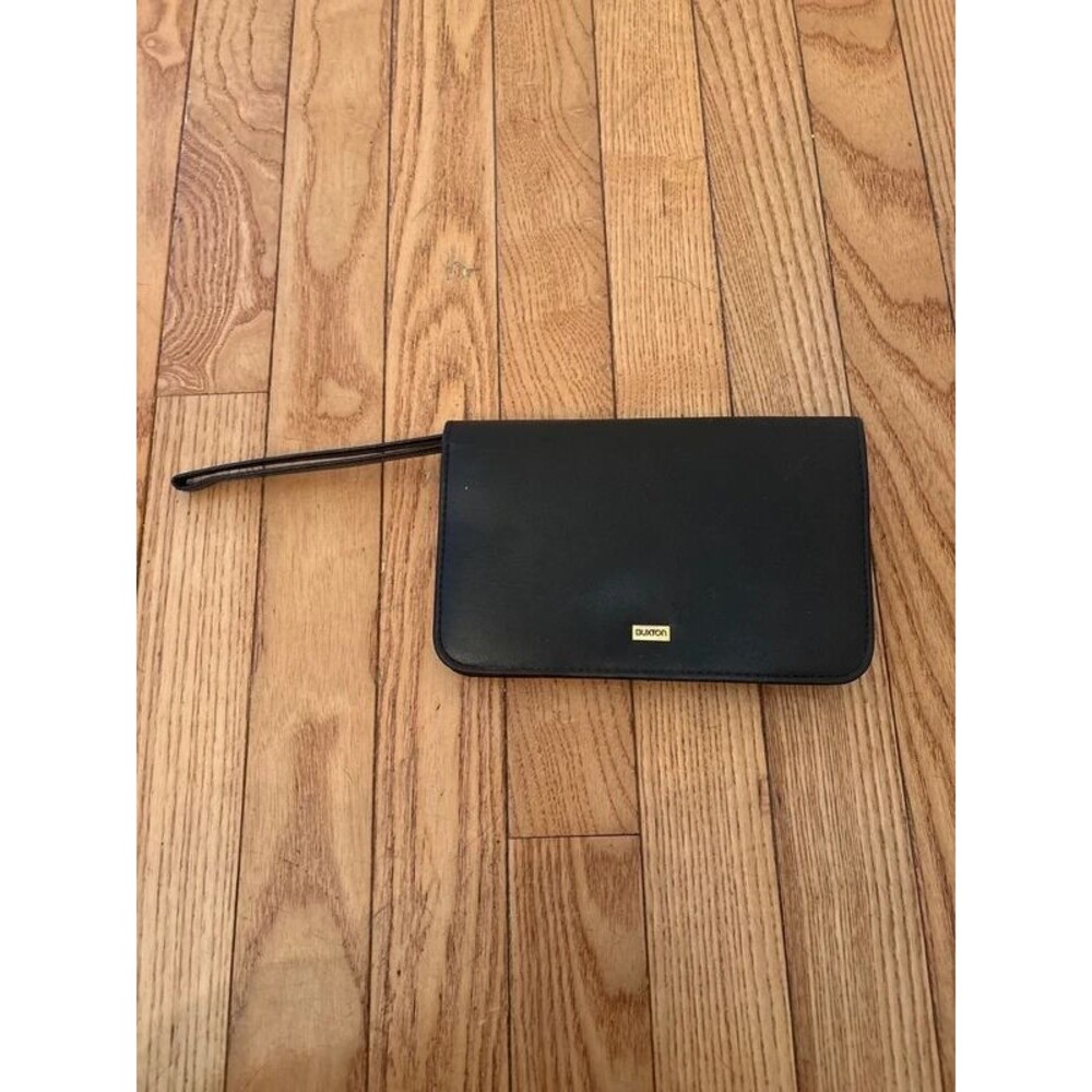 Buxton black leather organizer wristlet wallet bifold clutch mirror travel
